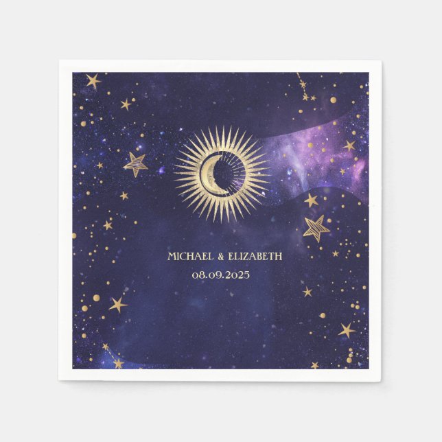 Celestial Sol,Måne,Stjärnor Lila Pappersservett (Framsidan)