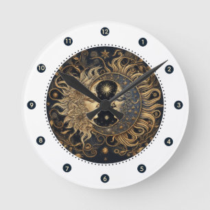 Celestial Sol Måne Wall Clock Rund Klocka