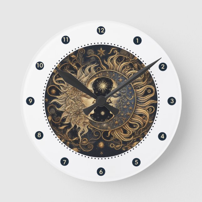 Celestial Sol Måne Wall Clock Rund Klocka (Framsida)