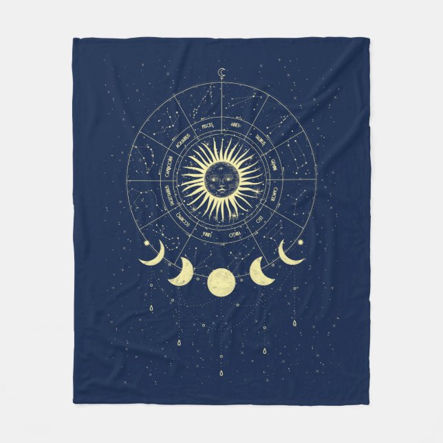 Celestial Sol Månefaser Zodiak Fleecefilt (Framsidan)
