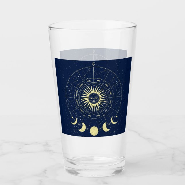 Celestial Sol Månefaser Zodiak Glaskopp (Framsida)
