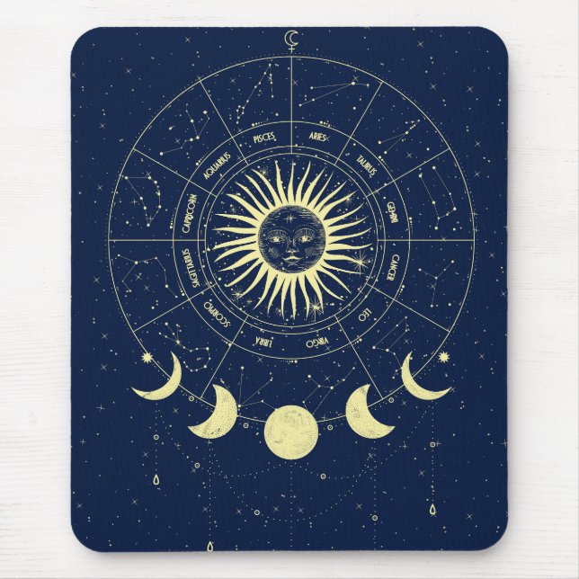 Celestial Sol Månefaser Zodiak Musmatta (Framsidan)