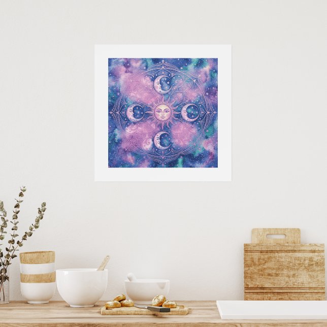 Celestial Sol & Månmandala Galaxnebulosa Poster (Kök)