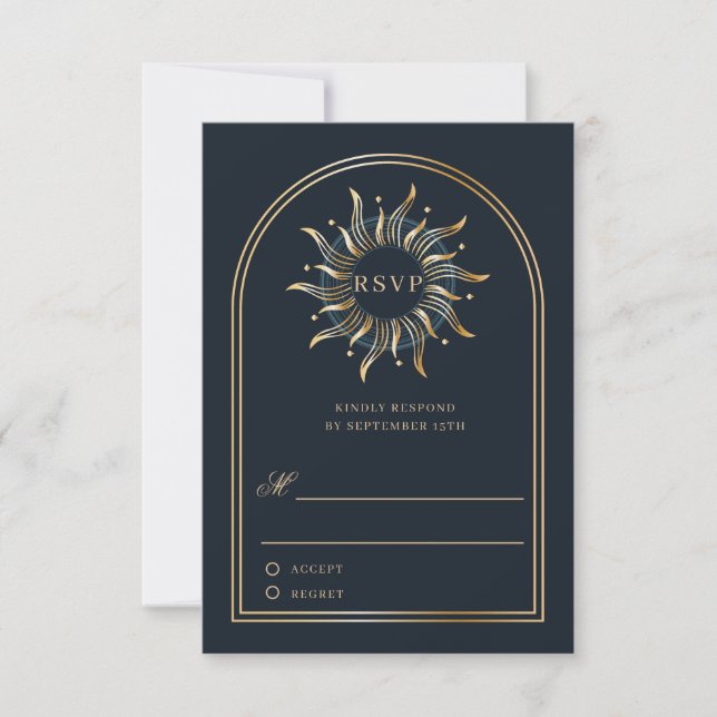 Celestial Sol Navy Golden Monogram Boho OSA kort (Framsida)