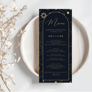 Celestial Sol och Måne Guld och Navy Menu Meny