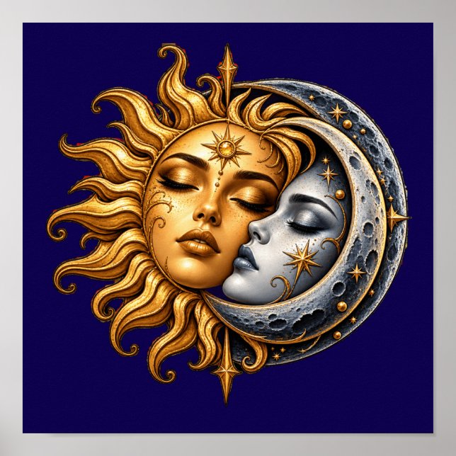 Celestial Sol och Måne Kyss Affisch - Mystisk Astr (Framsidan)
