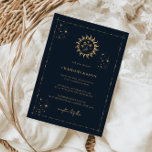 Celestial Sol och Måne Mystic Wedding bjudande in Inbjudningar<br><div class="desc">Designat att samordna med vår kelestial Mystic Collection, det här unika anpassadet bröllopsinbjudan har ett fantastiskt guld celestial inslag på mörkens marinbakgrund. Om du vill göra en mer avancerad anpassning av den här designen, t.ex. ändra layout, teckensnitt eller storlek text, klickar du på knappen "CUSTOMIZE" ovan. Kontakta mig om du...</div>