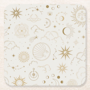 Celestial Sol och Måne Mystical Inslag Underlägg Papper Kvadrat