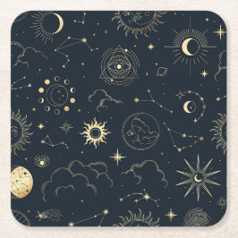 Celestial Sol och Måne Mystical Inslag Underlägg Papper Kvadrat