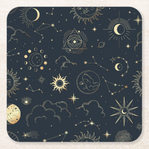 Celestial Sol och Måne Mystical Inslag Underlägg Papper Kvadrat