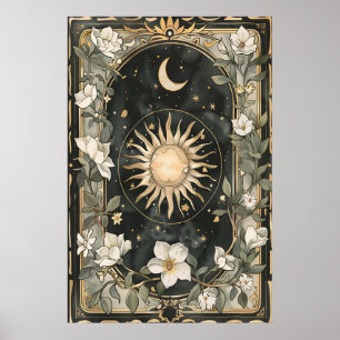 Celestial Sol och Moon Art Print Botanisk Poster