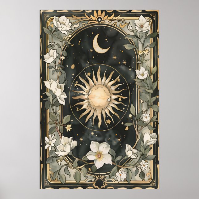Celestial Sol och Moon Art Print Botanisk Poster (Framsidan)