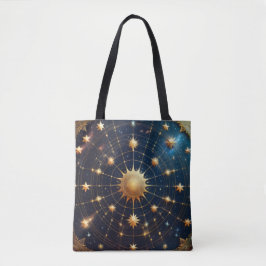 Celestial Sol och Stars Artwork med gyllene accent Tygkasse