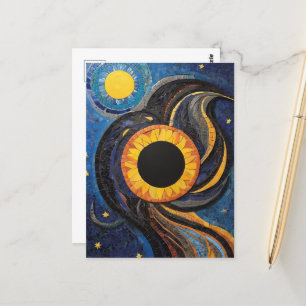 Celestial Sol och Stars i Nattens Himlar Mosaic Vykort