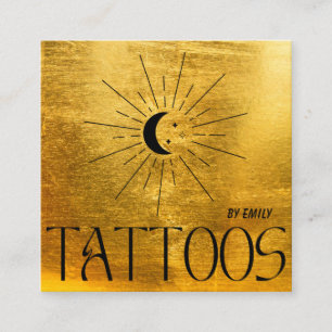 Celestial Sol Tatto Salon Guld Metallic Fyrkantigt Visitkort