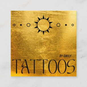 Celestial Sol Tatto Salon Guld Metallic Fyrkantigt Visitkort