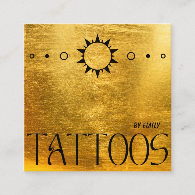 Celestial Sol Tatto Salon Guld Metallic Fyrkantigt Visitkort (Framsida)