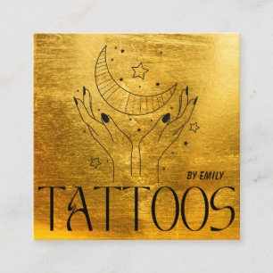 Celestial Sol Tatto Salon Guld Metallic Fyrkantigt Visitkort