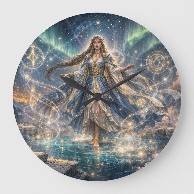 Celestial Sorceress Fantasyklocka – Mystisk Blå Stor Klocka (Framsida)