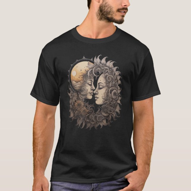 Celestial Space Sol Måne Boho Luna Solar Astronomy T Shirt (Framsida)