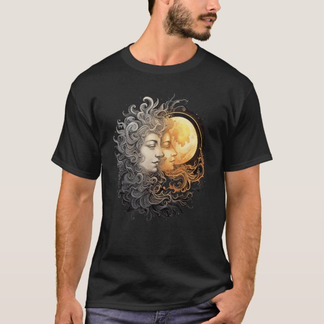 Celestial Space Sun Moon Boho Luna Solar Astronomy T Shirt (Framsida)