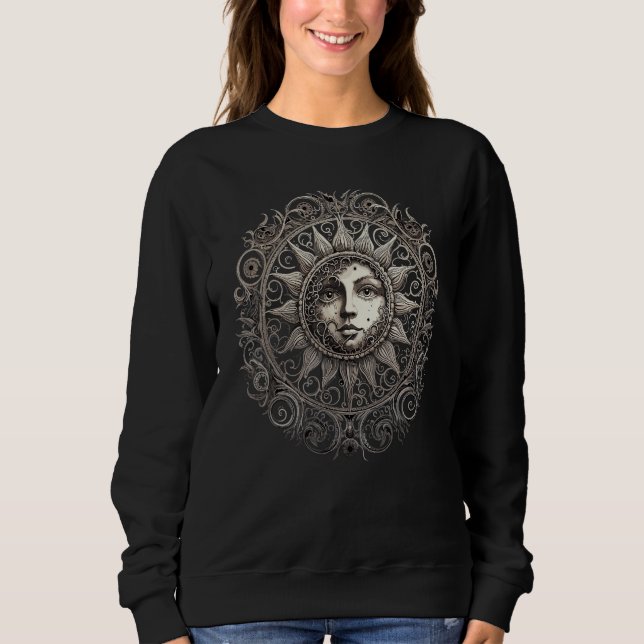 Celestial Space Sun Moon Boho Luna Solar Astronomy T Shirt (Framsida)