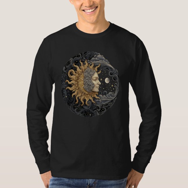 Celestial Space Sun Moon Boho Luna Solar Astronomy T Shirt (Framsida)