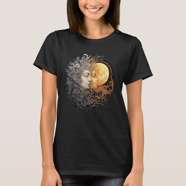 Celestial Space Sun Moon Boho Luna Solar Astronomy T Shirt (Framsida)