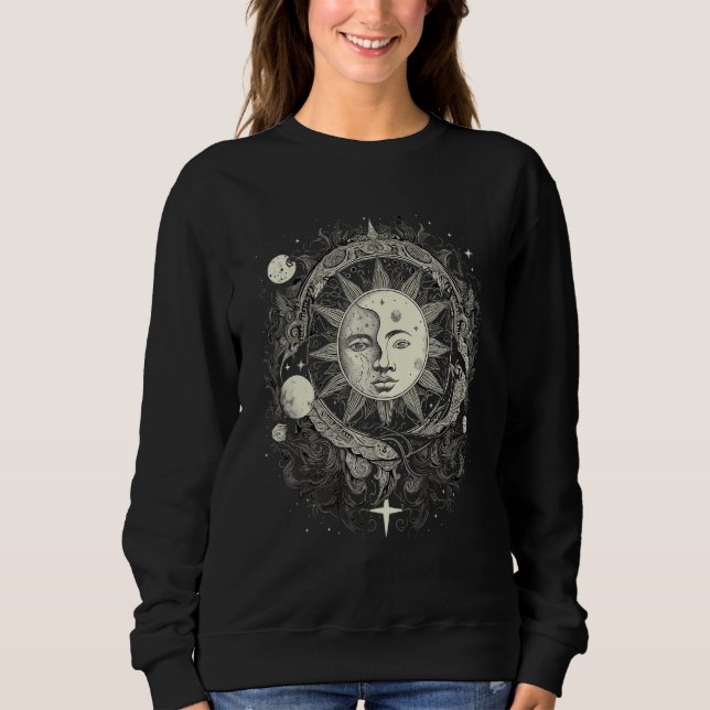Celestial Space Sun Moon Boho Luna Solar Astronomy T Shirt (Framsida)