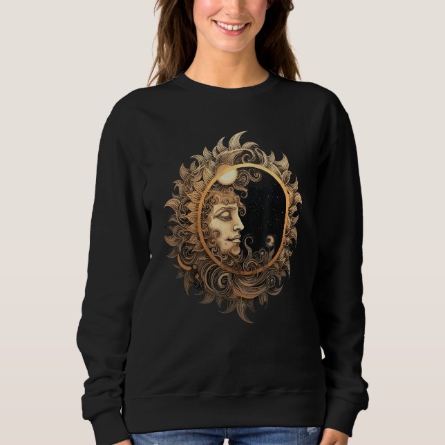 Celestial Space Sun Moon Boho Luna Solar Astronomy T Shirt (Framsida)