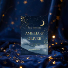 Celestial Spara datumet | Marinblå och gyllene stj Inbjudningar