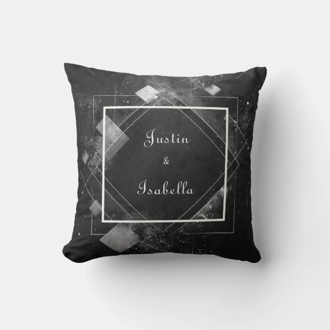 Celestial Stänk Geometric Elegant Black Bröllop Kudde (Framsida)