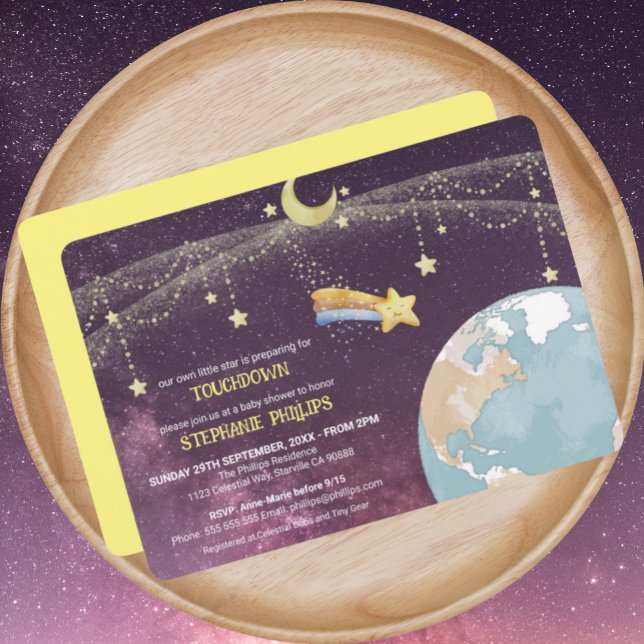 Celestial Star Anpassningsbar Typography Cute Uniq Inbjudningar (Celestial Star Cute Custom Text Baby Shower Invitation)