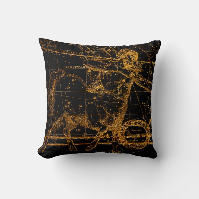 Celestial Star Karta Astrological Guld Sagittarius Kudde (Framsida)