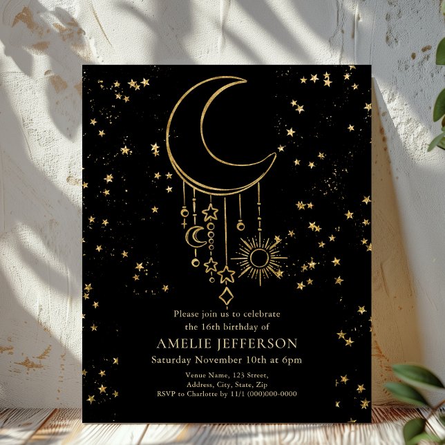 Celestial Star Moon Budget Födelsedagsinbjudan (Skapare uppladdad)