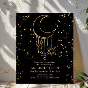 Celestial Star Moon Budget Födelsedagsinbjudan