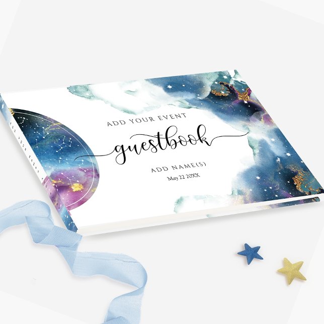 Celestial, Starry Blue Teal and Lila Guestbook Gästböcker (Skapare uppladdad)