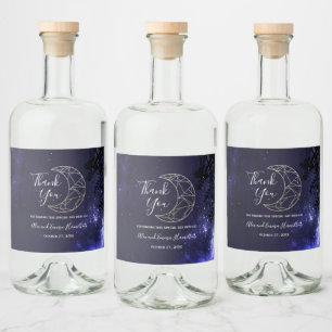 Celestial Starry Himlar och Guld Måne Bröllop Them Spritflaskor Etikett