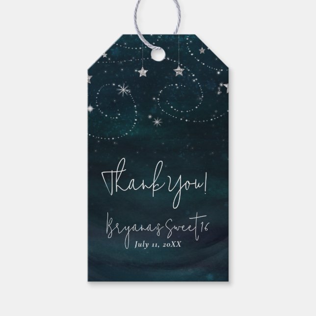 Celestial Starry Himlar Swirls & Stars Party-förmå Presentetikett (Framsidan)