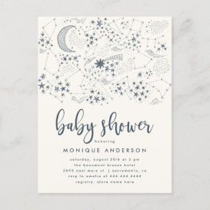 Celestial Starry Night Constellation Baby Shower Inbjudan Vykort