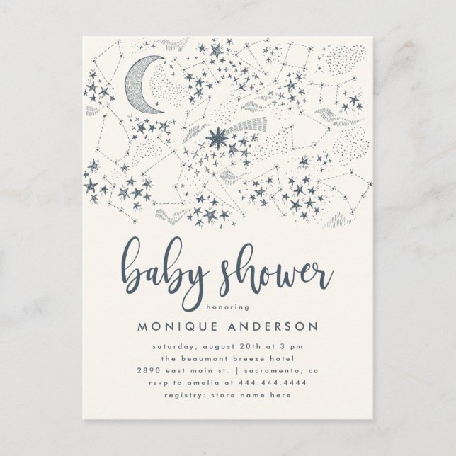 Celestial Starry Night Constellation Baby Shower Inbjudan Vykort (Framsida)