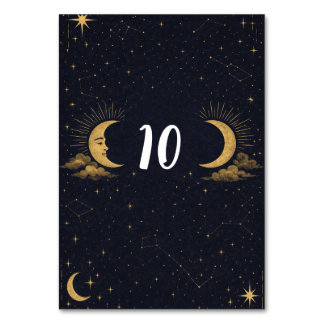Celestial Starry Night Gold Moon Table Number Bordsnummer
