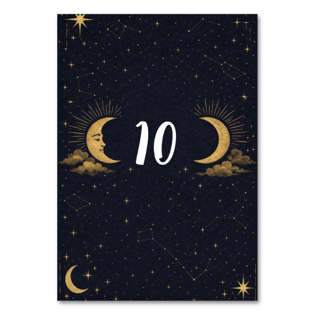 Celestial Starry Night Gold Moon Table Number Bordsnummer (Framsidan)