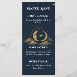 Celestial Starry Night Gold Moon Wedding Menu Meny