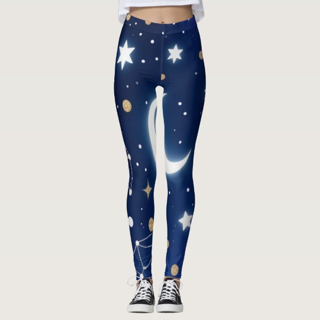 Celestial Starry Night Himmel Måne & Co Leggings (Framsida)