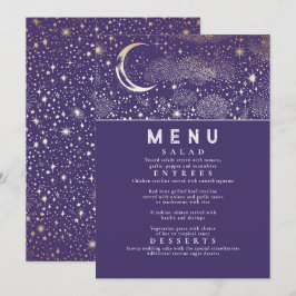 Celestial Starry Night Måne Bröllop Menu Inbjudningar