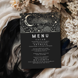 Celestial Starry Night Måne Bröllop Menu Inbjudningar