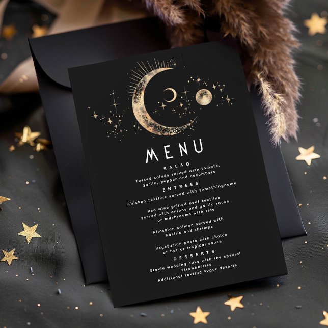 Celestial Starry Night Måne Bröllop Menu Inbjudningar (Celestial Menu Cards)