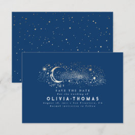 Celestial Starry Night Måne Mystical Save the Date Spara Datumet