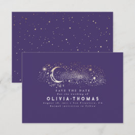 Celestial Starry Night Måne Mystical Save the Date Spara Datumet